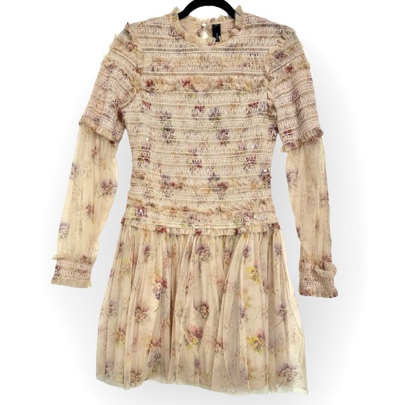 NEEDLE & THREAD Think Of Me Sequined Shirred Floral-Print Tulle Mini, Size 8 - Picture 5 of 16